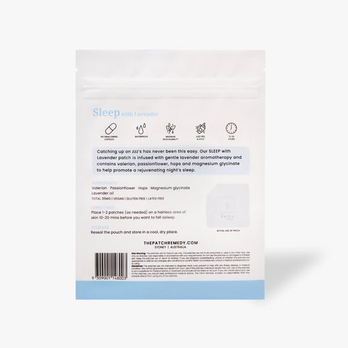 Image of the back of the packaging of The Patch Remedy Sleep with Lav 30pk